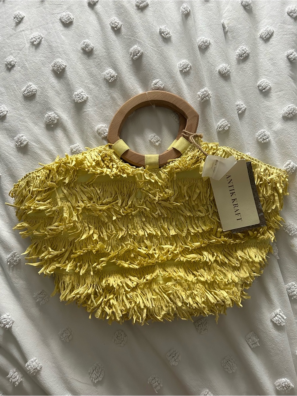 Antik Kraft Lemon Fringe Tote with Wooden Ring Handles